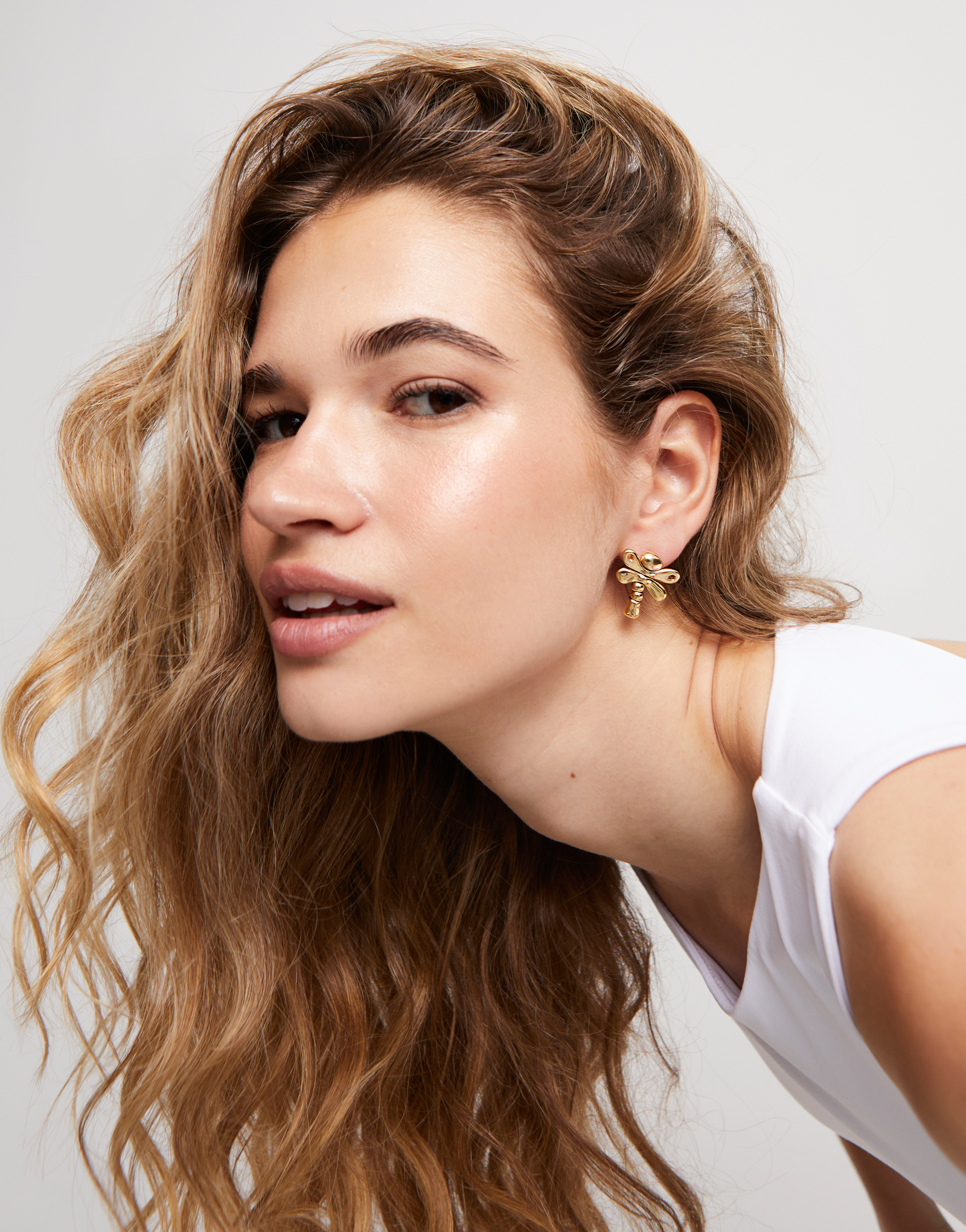 18K gold-plated dragonfly earrings, Golden, large thumbnail